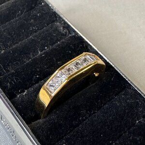 Gold Tone Clear Stone Channel Fashion Ring size 6.5